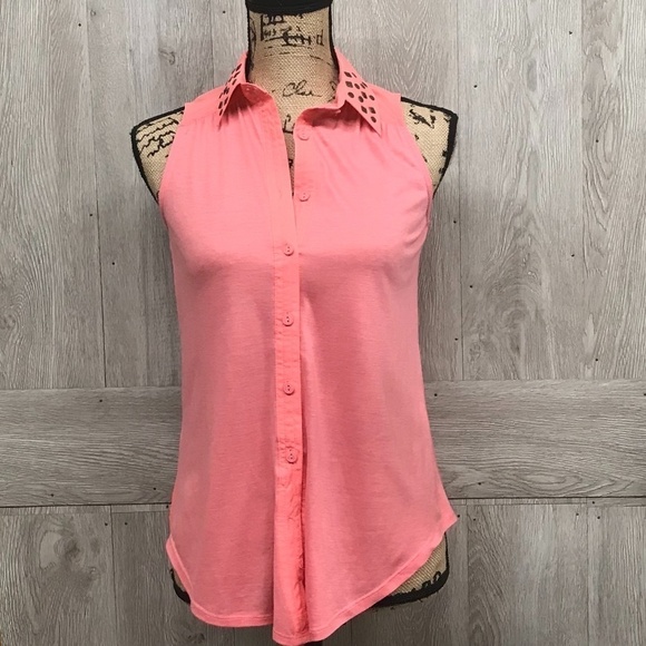 Rewind Pink Studded Collar Sleeveless Tank BB395 - Picture 1 of 7